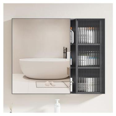 Imagem de Armário de espelho de banheiro de LED – Armazenamento inteligente com suporte de parede, 80 x 65 cm, organizador elegante para banheiros modernos, design que economiza espaço, acabamento elegante