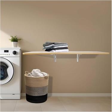 Imagem de Mesa dobrável montada na parede com economia de espaço, mesa de parede dobrável, mesa de parede de madeira para lavanderia para pequenos espaços, escritório em casa, garagem, cozinha no porão (madeira
