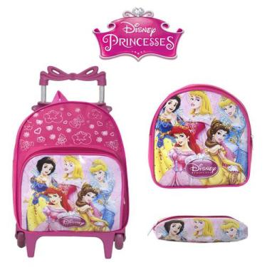 Imagem de Kit Bolsa Infantil Escolar de Rodinha Princesas Passeio Aula - TOYS 2U