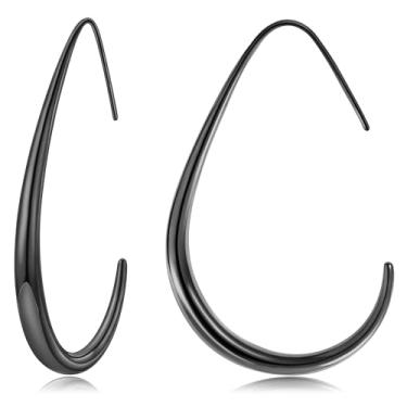 Imagem de Gacimy Brincos de argola de lágrima para mulheres, brincos ovais banhados a ouro 14K para mulheres, 50MM, Aço inoxidável, Sem pedra preciosa