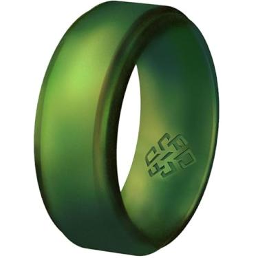Imagem de Knot Theory Anéis de silicone para homens Step Edge – Aliança de casamento de borracha respirável de 9 mm em preto, dourado, prateado, azul, verde ou vermelho, 12, Silicone, Sem pedra preciosa