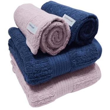 Imagem de Kit 4 Toalhas Buddemeyer Fio Penteado Canelado Azul Classic e Rosa  2 