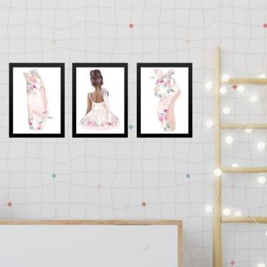 Imagem de Kit 3 Quadros Infantis Bailarinas Morenas 24X18Cm - Vidro