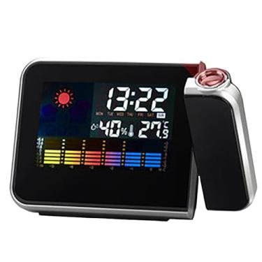 Imagem de Relógio Alarme de Projeção Digital com Tela Colorida Calendário Perpétuo Criativo e Exibição Clima Eletrônico LED para Casa