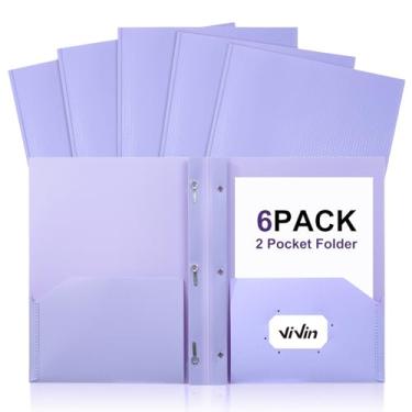 Imagem de ViVin Pasta de plástico resistente com bolsos, pacote com 6, pastas resistentes de dois bolsos com 3 pinos, comporta papel tamanho carta, pastas de arquivo com slot para cartão de visita para escola
