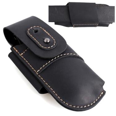 Imagem de Topstache Bainha de faca de couro para cinto - Coldre horizontal para faca de transporte - Organizador de cinto EDC - Bolsa de couro multiferramentas com dois fechos de pressão para faca dobrável