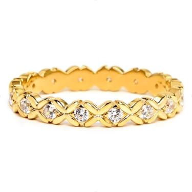 Imagem de STORYJEWELLERY Alianças de casamento banhadas a ouro para mulheres, anel da eternidade, anéis banhados a ouro para mulheres, anéis empilháveis de zircônia cúbica, presentes para ela, 7, Banhado a