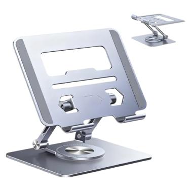 Imagem de Suporte ajustável para laptop | liga de alumínio giratório 360 - suporte ergonômico de mesa para laptop, para smartphones, notebooks, tablets, casa, escritório, faculdade, dormitório, apartamento