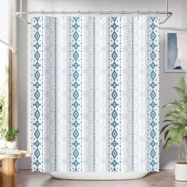 Imagem de Cortina de chuveiro AmazerBath Boho Azul Marinho e Branco 180x180cm