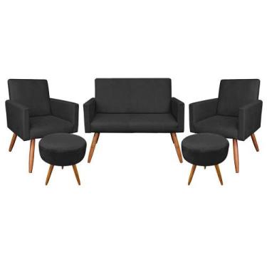 Imagem de Kit 01 Namoradeira com 02 Poltronas e 02 Puffs Larissa Suede Pés Palit