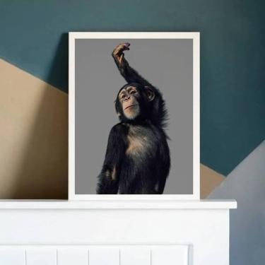 Imagem de Quadro Macaco Performance 45X34Cm - Com Vidro Moldura Branca
