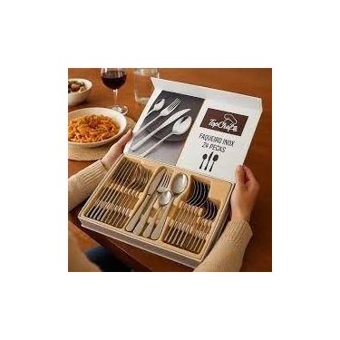 Imagem de Jogo Faqueiro 24 Peças Alimento Comer Garfo Faca Colher Talheres Cozin