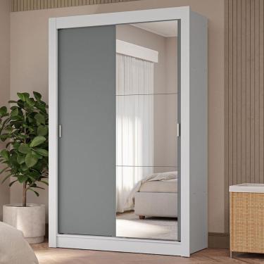 Imagem de Guarda-roupa Solteiro 2 Portas Correr 4 Gavetas Branco/Cinza