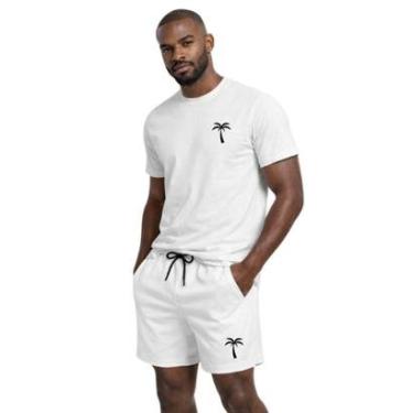Imagem de Conjunto Masculino Camiseta Algodão Estampada E Short Tactel Liso Coqueiro-Masculino