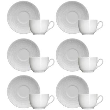 Imagem de Conjunto 6 Xícaras de Café com Pires em Porcelana 75ml Branco Chevron 