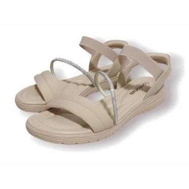 Imagem de Sandália Feminina Comfortflex Rasteira Ortopédica Elástico Elegante Strass Brilho Conforto-Feminino