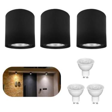 Imagem de Kit 3 Spots Redondo Sobrepor em Teto e Gesso Direcionavel + Lampadas B