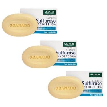 Imagem de Sabonete C/3 enxofre sulfuroso Granado couro cabeludo oleoso rosto com