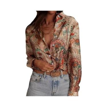 Imagem de Camisa Feminina plus Size 1XL-5XL Elegante Com Lapela E Botões Estilo 