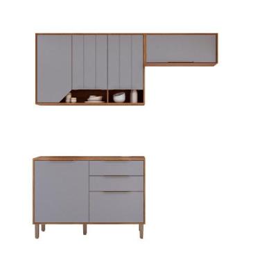 Imagem de Kit Armário Cozinha Compacta Celeste 200cm 6 Portas e Balcão - Loja Do