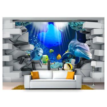 Imagem de Papel De Parede Vida Marinha Golfinhos Mar 3D Fm83