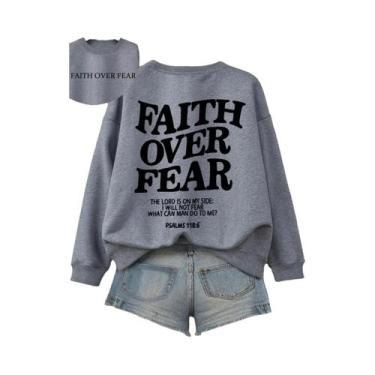 Imagem de Moletom Feminino De Fleece Com Estampa De Letras 'Faith over Fear', Qu