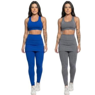 Imagem de KIT 2 Calça Legging Com Saia Vekyo Academia Tapa Bumbum Treino Suplex Moda Fitness-Feminino