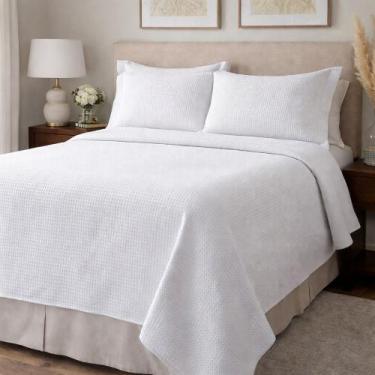 Imagem de Colcha Casal Dohler Piquet 100% Algodão 3 Peças Favo Liso Macia, BRANC