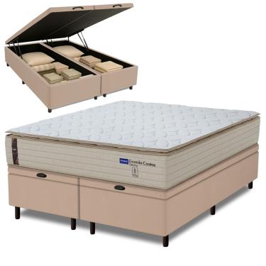 Imagem de Cama Box Baú King Probel Molas Ensacadas Pillow Top 193x203x71cm Guarda Costas Genova B...
