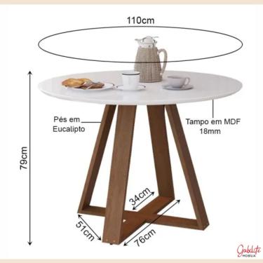 Imagem de Mesa De Jantar Redonda Branca Livia Moderna 110cm Pés Madeira