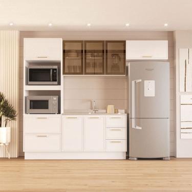 Imagem de Cozinha Compacta Amara 8 Portas 4 Gavetas com Vidro 40250780 Branco - Politorno