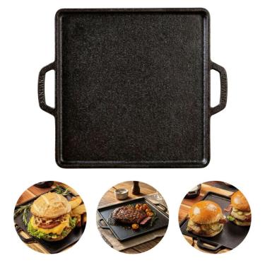 Imagem de Chapa Lisa 22x22 Ferro Fundido Grelha Profissional Com Alça de Ferro Santana