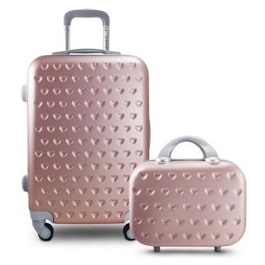 Imagem de Kit Mala De Viagem E Frasqueira Love Rosê - Jacki Design Rosa