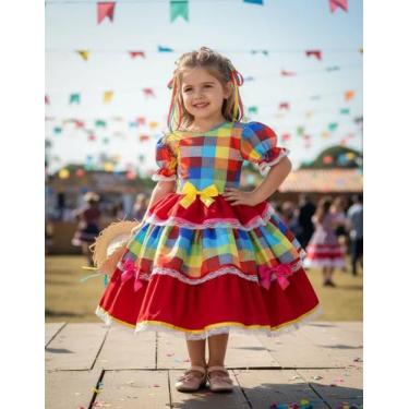 Imagem de Vestido Infantil Festa Junina Julina Quadrilha Caipira Luxo - Festa Lu