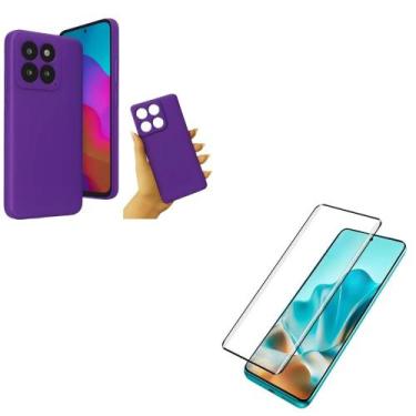 Imagem de Capinha Aveludada Case Roxo + Película 3D Curvada Moto Edge 60 Pro Tel