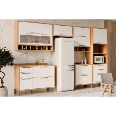 Imagem de Cozinha Completa Syrah C6P113 8 Portas 6 Gavetas MDF 120CM Amêndoa Branco com Paneleiro...
