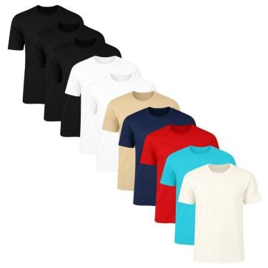 Imagem de Kit 10 Camisetas Masculina Lisa Básica 100% Algodão-Masculino