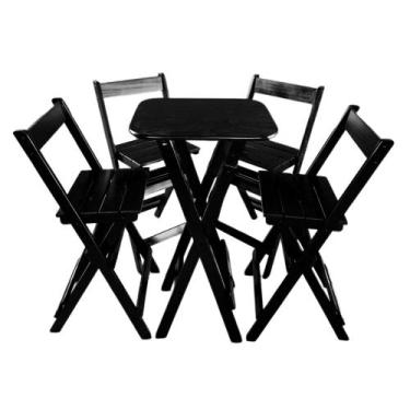 Imagem de Conjunto Mesa Bistrô Bar Dobrável com 4 Cadeiras em Madeira Maciça Pre