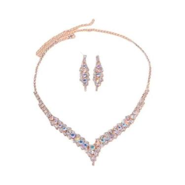 Imagem de Conjunto De Joias De Noiva Com Strass Para Mulheres, Colar, Brincos, C