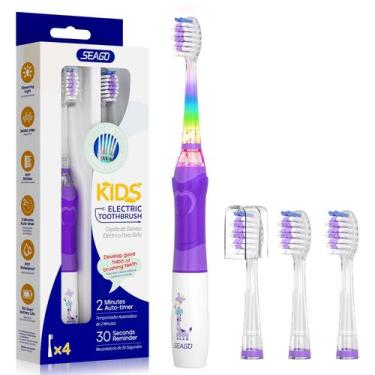 Imagem de Escova de dentes elétrica SEAGO Kids com temporizador e 4 cabeças de e