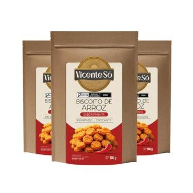 Imagem de Kit 3 Biscoito de Arroz Vicente Só Sabor Pimenta 100g Snack Crocante L