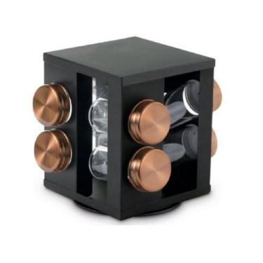 Imagem de Porta Condimentos Aço Inox 8 Peças Mimo Style, Preto