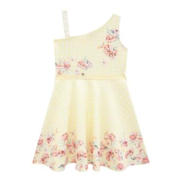Imagem de Vestido Infantil em Malha FlyTech Floral Xadrez c/Aplique de Pérolas -