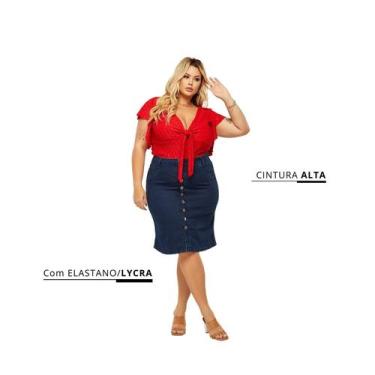 Imagem de Saia Jeans Midi Estilo Lápis Evangélica Elegante Com Lycra e Botões Pl