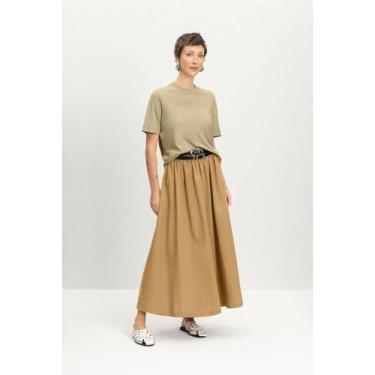Imagem de Saia feminina midi em viscose Essendi -Marrom, G, Marrom