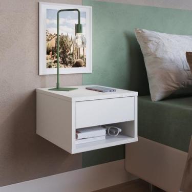 Imagem de Mesa de Cabeceira Suspensa com 1 Gaveta Slim Branco - Emovell