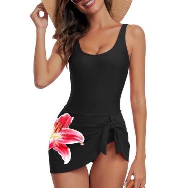 Imagem de Vestido de banho feminino Century Star, floral, preto, vermelho