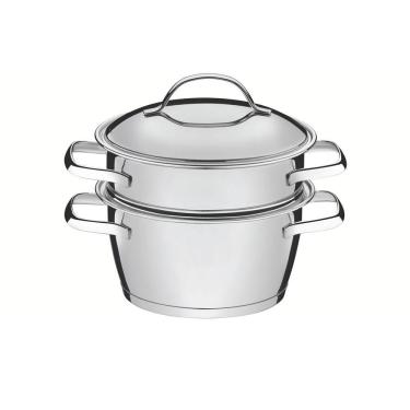 Imagem de Cuscuzeira Allegra Cozi Vapore em Aço Inox Fundo Triplo 16cm 1,5L 2 Peças para Fogão Tramontina
