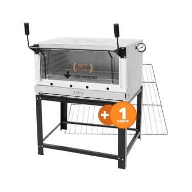 Imagem de Kit Forno a Gás Industrial de Lastro Metalúrgica Venâncio Roma Inox FIRI90 com Grade Extra para Assados