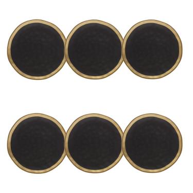 Imagem de Conjunto de Pratos de Sobremesa Dubai 6 Peças 22cm Porcelana Acabamento Preto e Dourado Wolff
